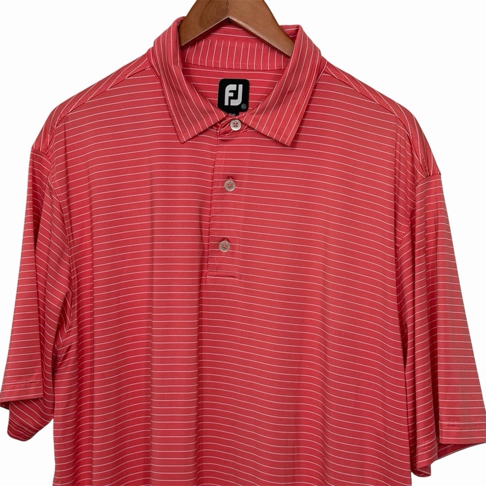 FootJoy Mens XL Pink White Striped Performance Stretch Golf Polo Short Sleeve